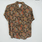 Rena Rowan Floral Silk Blouse Women's Size 10 Brown Short Sleeve Button Front
