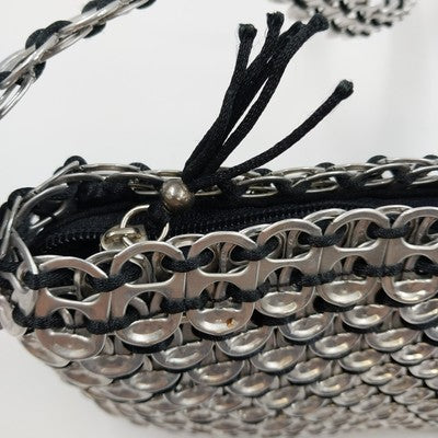 Unique Clutch Purse Shoulder Bag Pop-Top Aluminum Can Tabs Silver Zipper Bag 8"