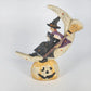 Halloween Witch w Broom & Cat on Crescent Moon Resin Figurine Jack O’ Lantern 9"