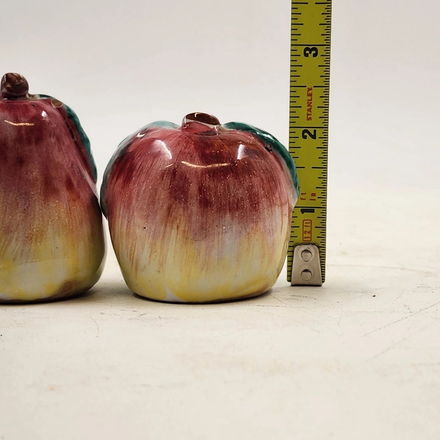 Apple & Pear Salt and Pepper Shakers Set Figural Ceramic Homemade Kitchen Decor