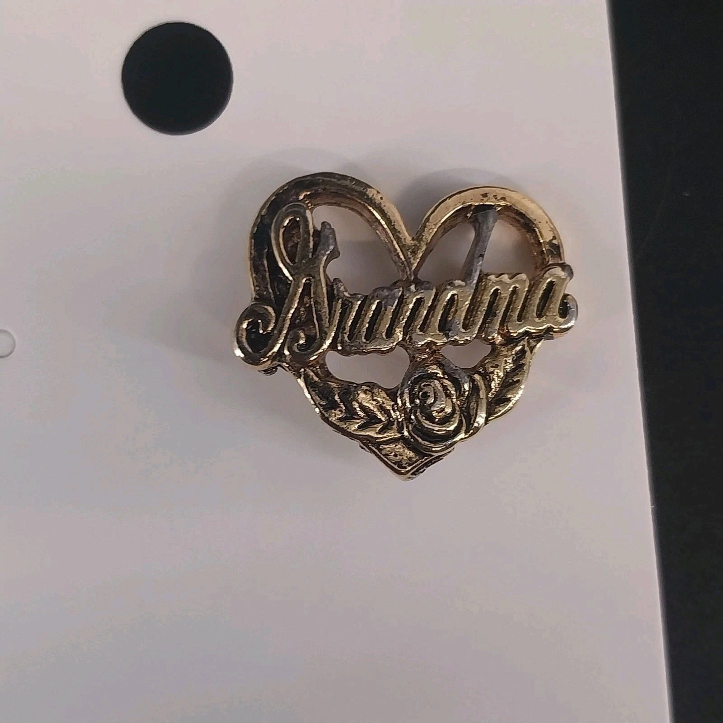Vintage Grandma Heart Brooch Gold Tone Rose Floral Pin