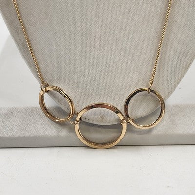 Gold Tone Curb Link Chain w Round Gilded Circle Open Loops Pendant 20" Necklace