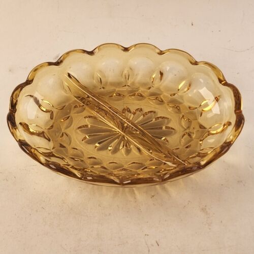 Oval Divided Dish Indiana Glass Company Amber Thumbprint Relish and Candy Dish