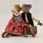 Two Fransapt Burlap Dolls Kissing on a Log Alpine Bavarian Vintage 8" x 6" x 4"