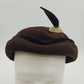Genuine Velour Ladies Brown Felt Hat with Leaf and Round White Pearl Accent