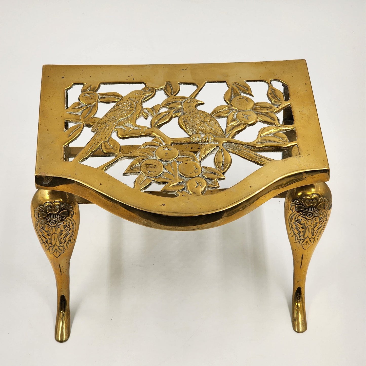 Brass Metal Gold Finish Footrest Fireplace Footman Stool Trivet Pot Warmer Stand