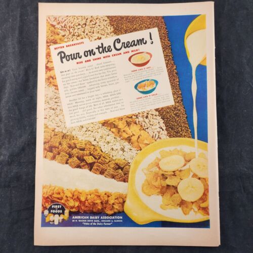 American Dairy Association Pour On The Cream First in Food 1948 Vintage Print Ad