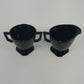 LE Smith Black Glass Cream Sugar Set Double Shield Pattern Square Base Vintage