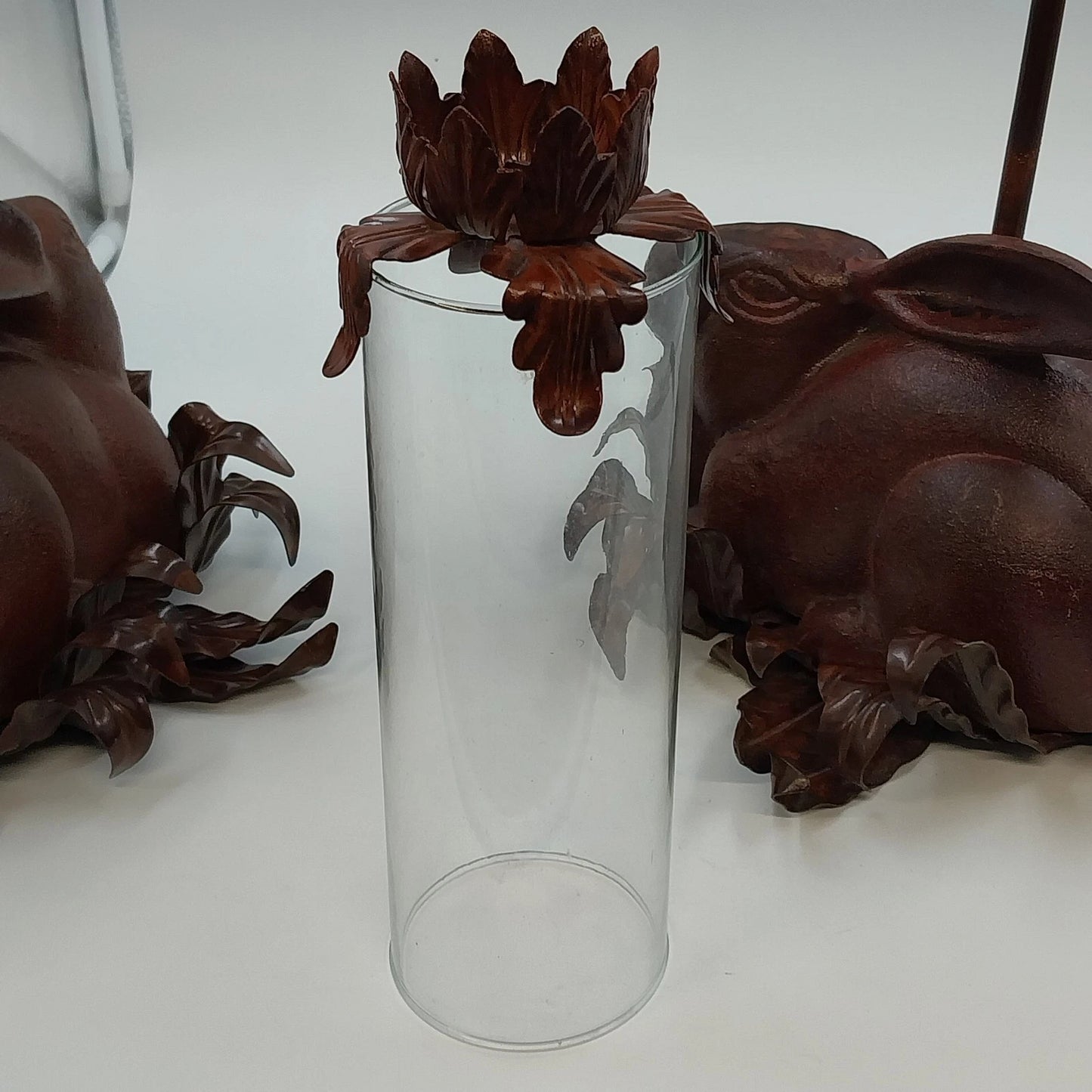 Red Cast Iron Rabbit Votive Candle Holders Chimney Wall Sconces 23" Vintage