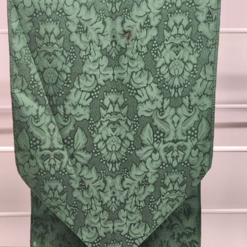 Green Linen Table Runner With Attached Tassels Minor Stain Lightly Used Vintage