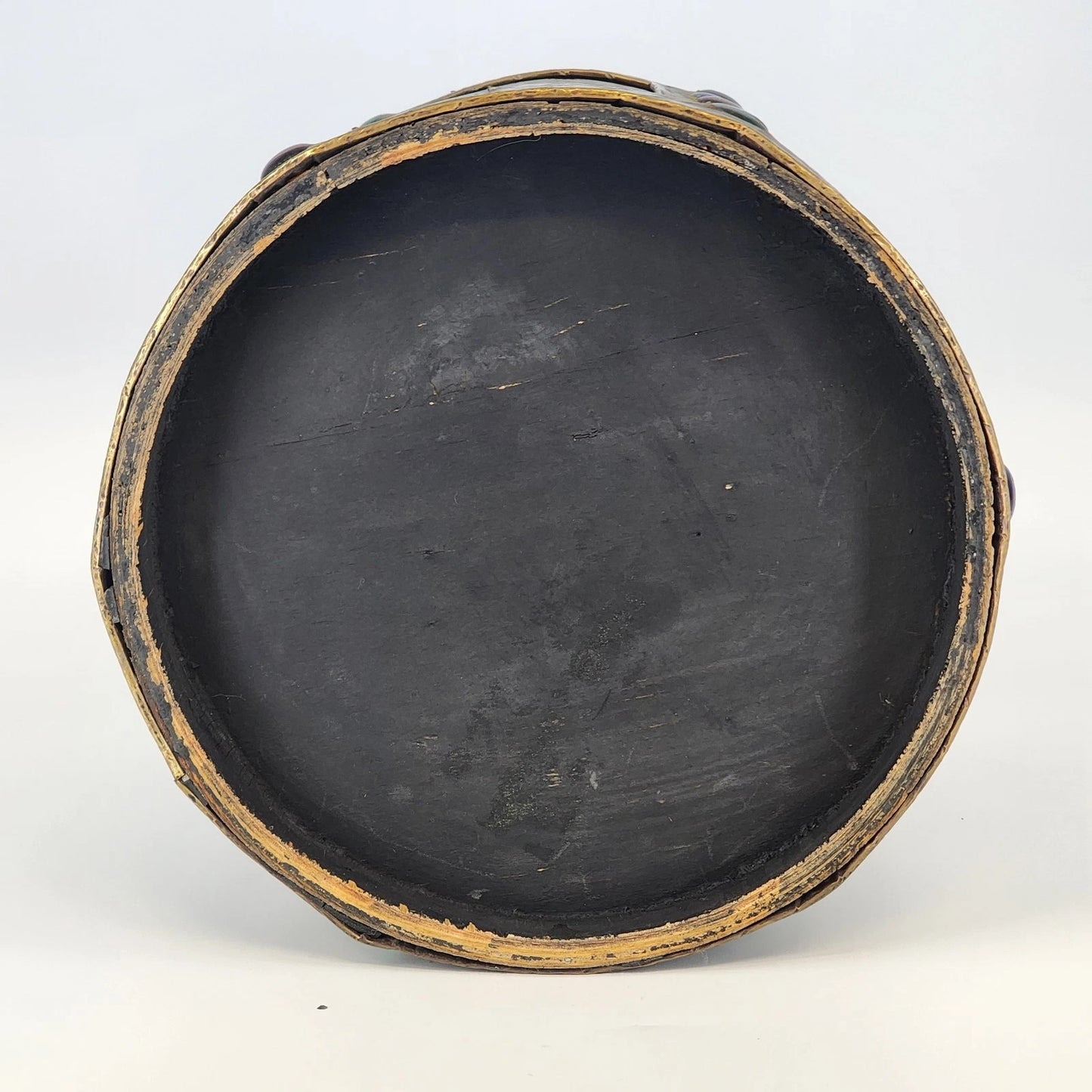 Hammered Brass Over Wood Cylinder Container Medieval Design 8.5"d x 10.25"h