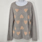 LC Lauren Conrad Women’s sweater Grey Pink Fuzzy Heart Large Size Long Sleeve