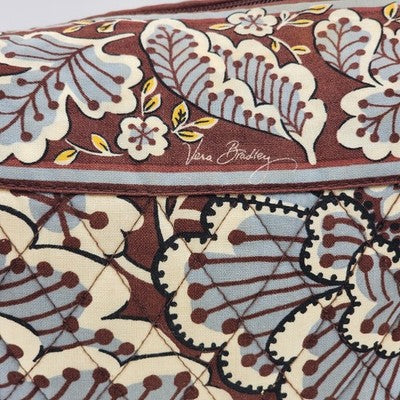 Vera Bradley Shoulder Bag Tote Slate Blooms Brown/Blue Floral Cotton Quilted Zip
