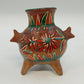 Hand Painted Floral Terracotta Tripod Vase Mexican Pottery Brown Multicolor 6.3"