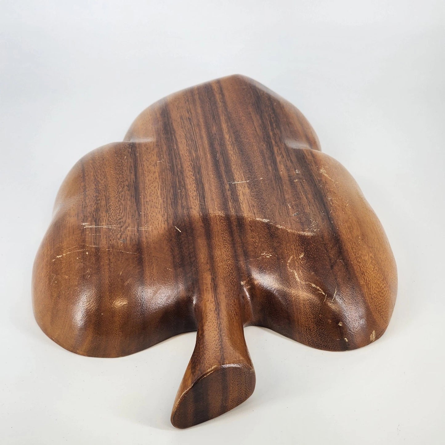 Hand Carved Natural Wooden Leaf Serving Tray 3-Section Divided Dish 16" Large