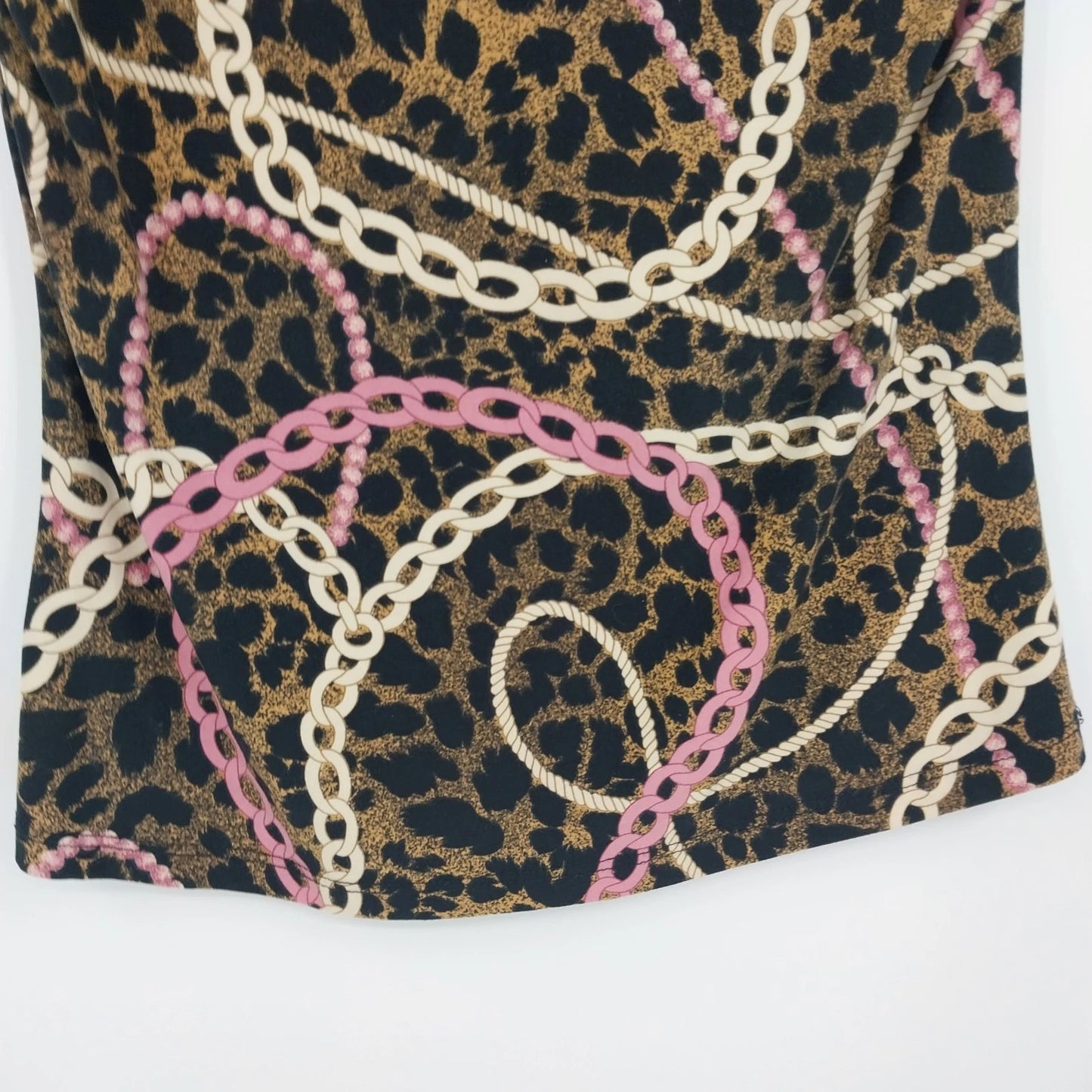 JTB Leopard Chain Print Top Women's Petite Large Ruffle Cap Sleeve Stretch Tee