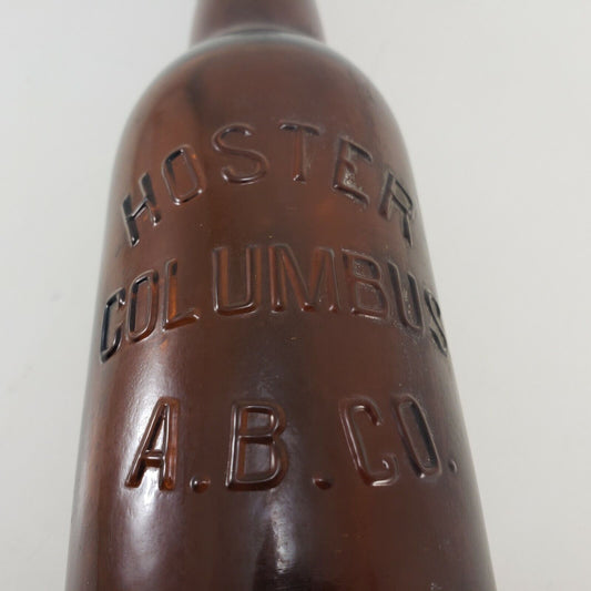 Hoster Beer Bottle 12 oz Columbus A B Co Embossed Amber Brown Molded Glass Vtg