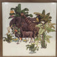 African Safari Animal Needlework Framed Under Glass Elephant Giraffe 18x18"