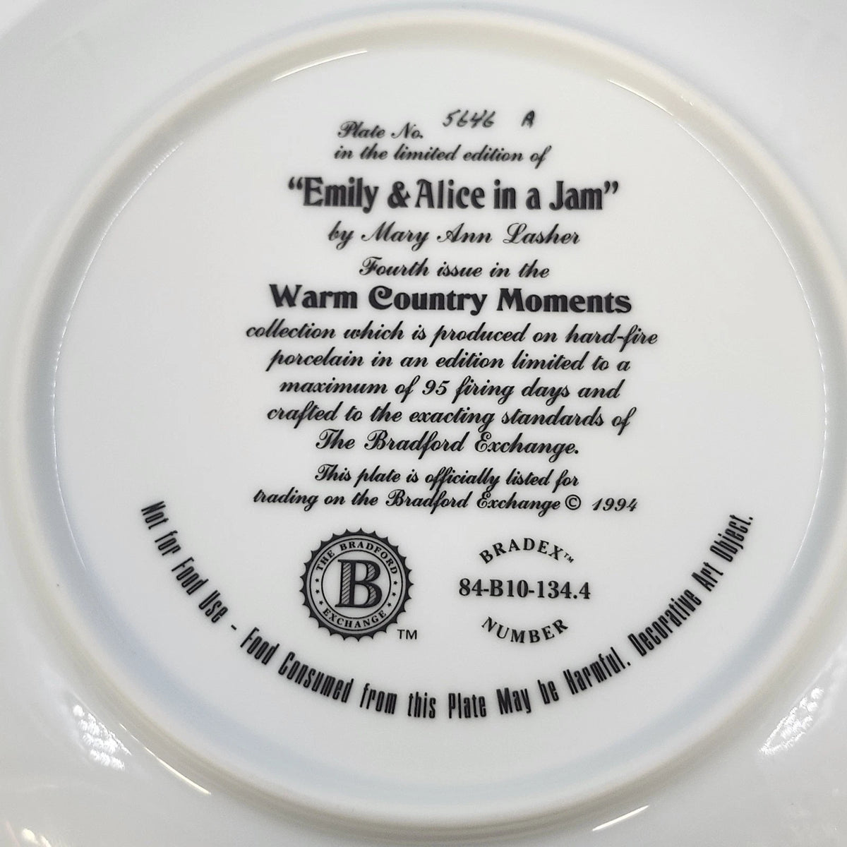 Emily & Alice In A Jam Cat Collector Plate Mary Ann Lasher Bradford Warm Country