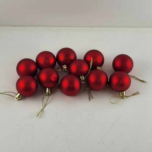 11 Red Christmas Ball Ornaments Matte Shatterproof 1.5" Diameter Plastic