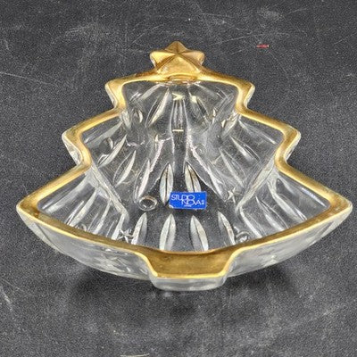 Candy Dish Christmas Tree Shaped Studio Nova Clear Crystal Gold Trim Japan 6"