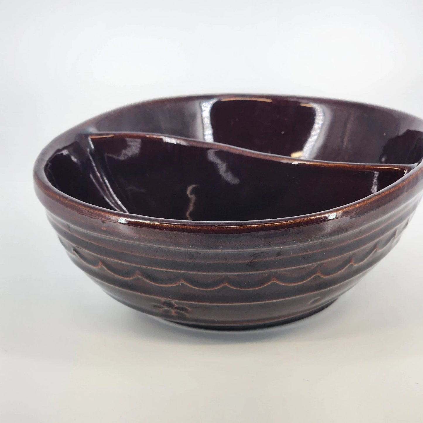 Marcrest Daisy Dot Divided Serving Bowl Brown 8"x10" Stoneware Oven Proof USA