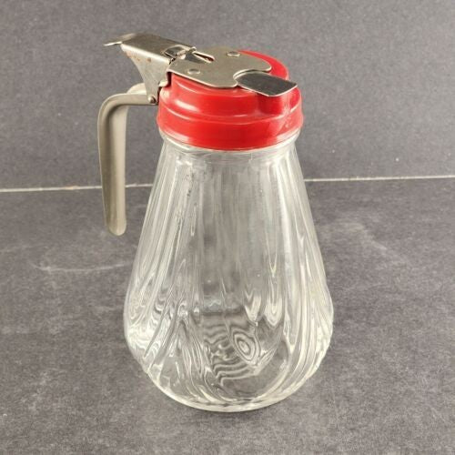 Diner Style Syrup Dispenser Glass Base Melmac Lid Stainless Steel Handle