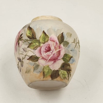 Bisque Porcelain Ginger Jar Pink Green Floral 5.75"x5" Hand Painted