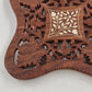 Hand Carved Wood Trivet 8" Square Gold Inlay Floral Design Vented Feet India Vtg