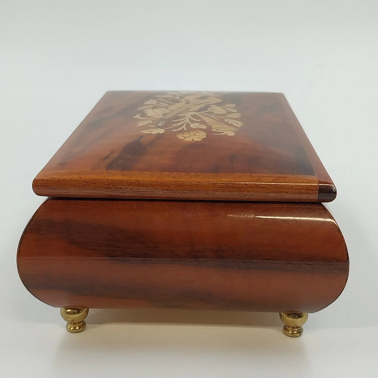 MAPSA Swiss Musical Movement Box Edelweiss Brass Wood Lacquer Music Jewelry Box