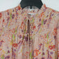 Ophelia Roe Floral Smocked Peasant Blouse Peach Long Sleeve Women's Small
