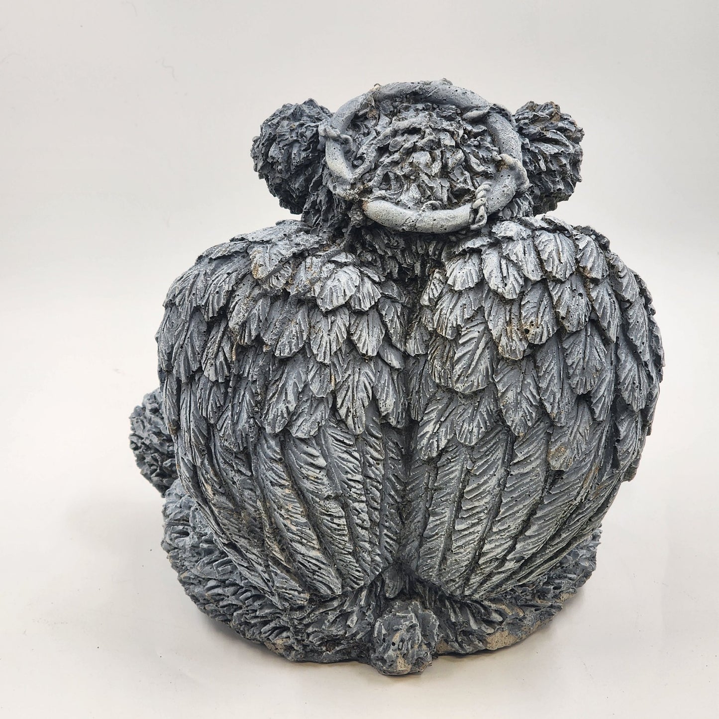 Angel Bear Gray Concrete Stone Statue Seated Halo Wings Cross Garden Decoration