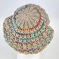 Hand Knitted Tan Beret Hat Rainbow Accent Slouchy Cap