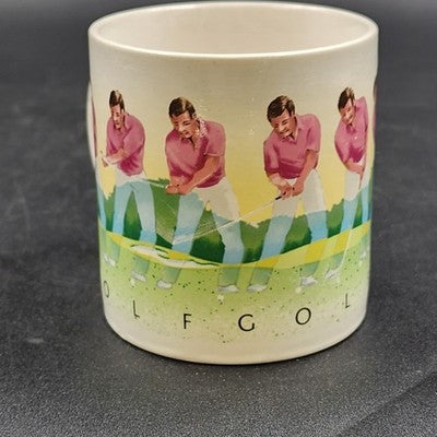 Jack Crompton Vintage White Ceramic Golf Mug Tea Cup 3.5" w Handle Golf Theme