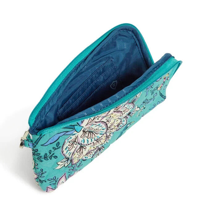 Wristlet Block Wallet Zip Vera Bradley Peacock Garden Blue Wrist Strap 7.5 RFID