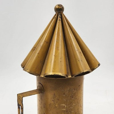Italian Metal Lantern Taper Holder Vintage Amber Yellow Cone Rustic Candle Lamp