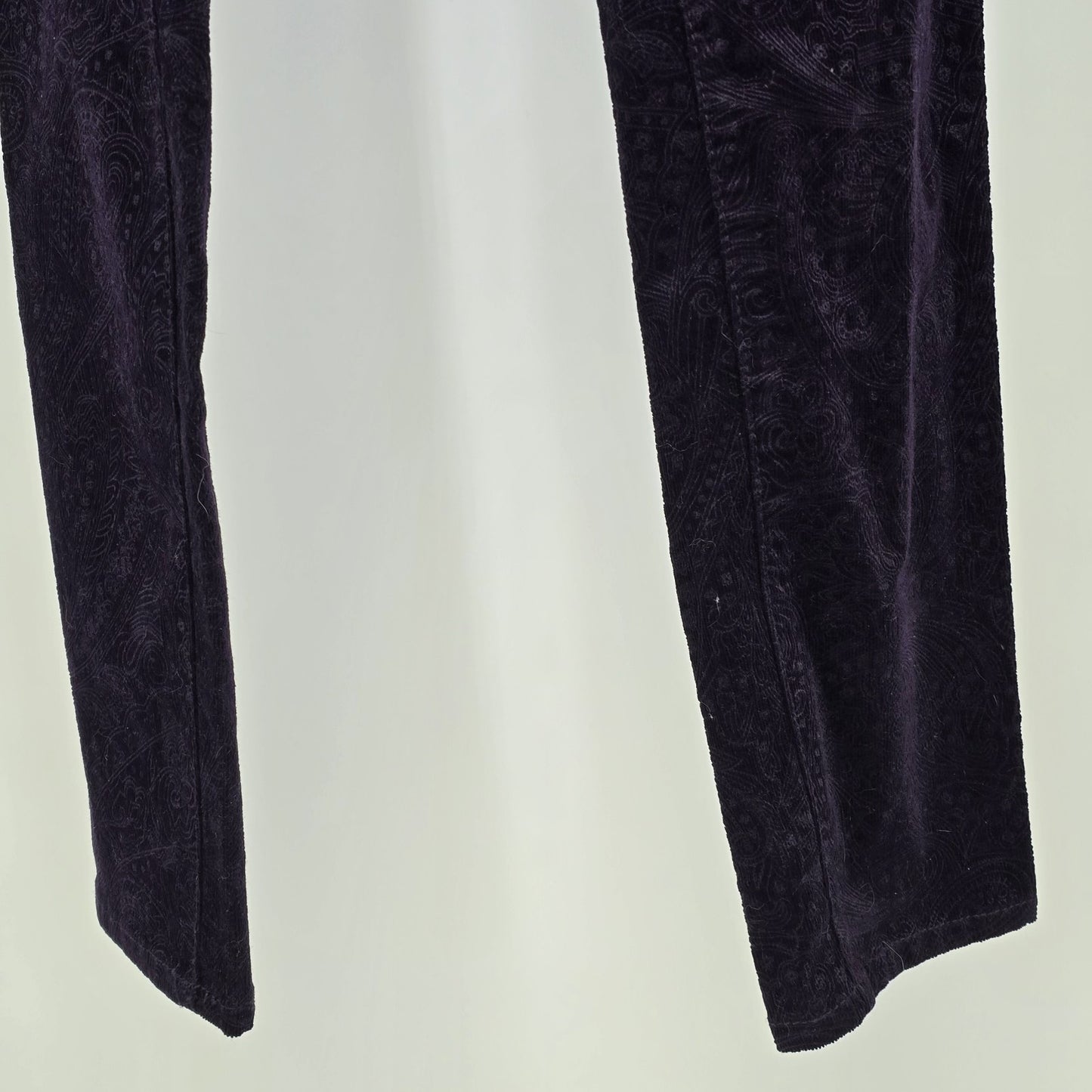 ELLE Dark Plum Purple Velvet Jeans Pants Paisley Boho Motif Low Rise Stretch 12R