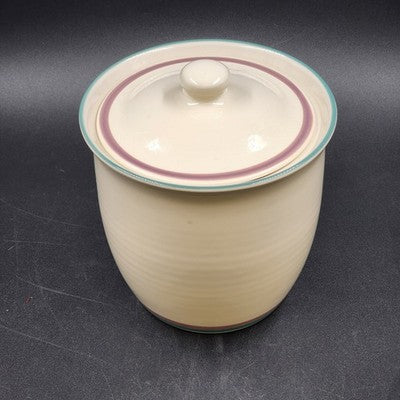 Round Stoneware Cookie Jar Canister w Lid Teal & Purple Juniper Pfaltzgraff USA