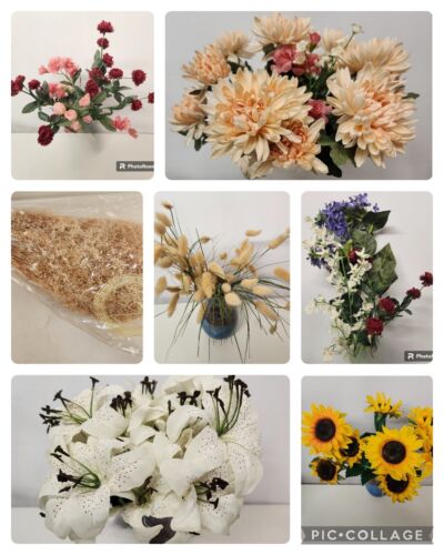 Lot Silk Flowers Sunflower Baby Breath Mums Bouquet Centerpiece 50+ buds NO VASE