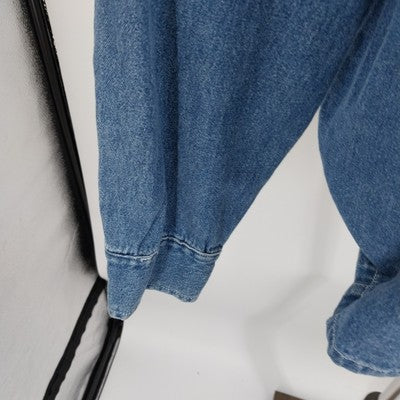 Explore Blue Cotton Denim Zip Jacket Size XL Long Sleeves Pocket on Left Sleeve