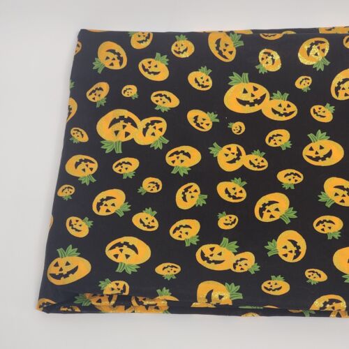 Black and Orange Halloween Pumpkin Pattern Linen Tablecloth 104 x 43 Inches