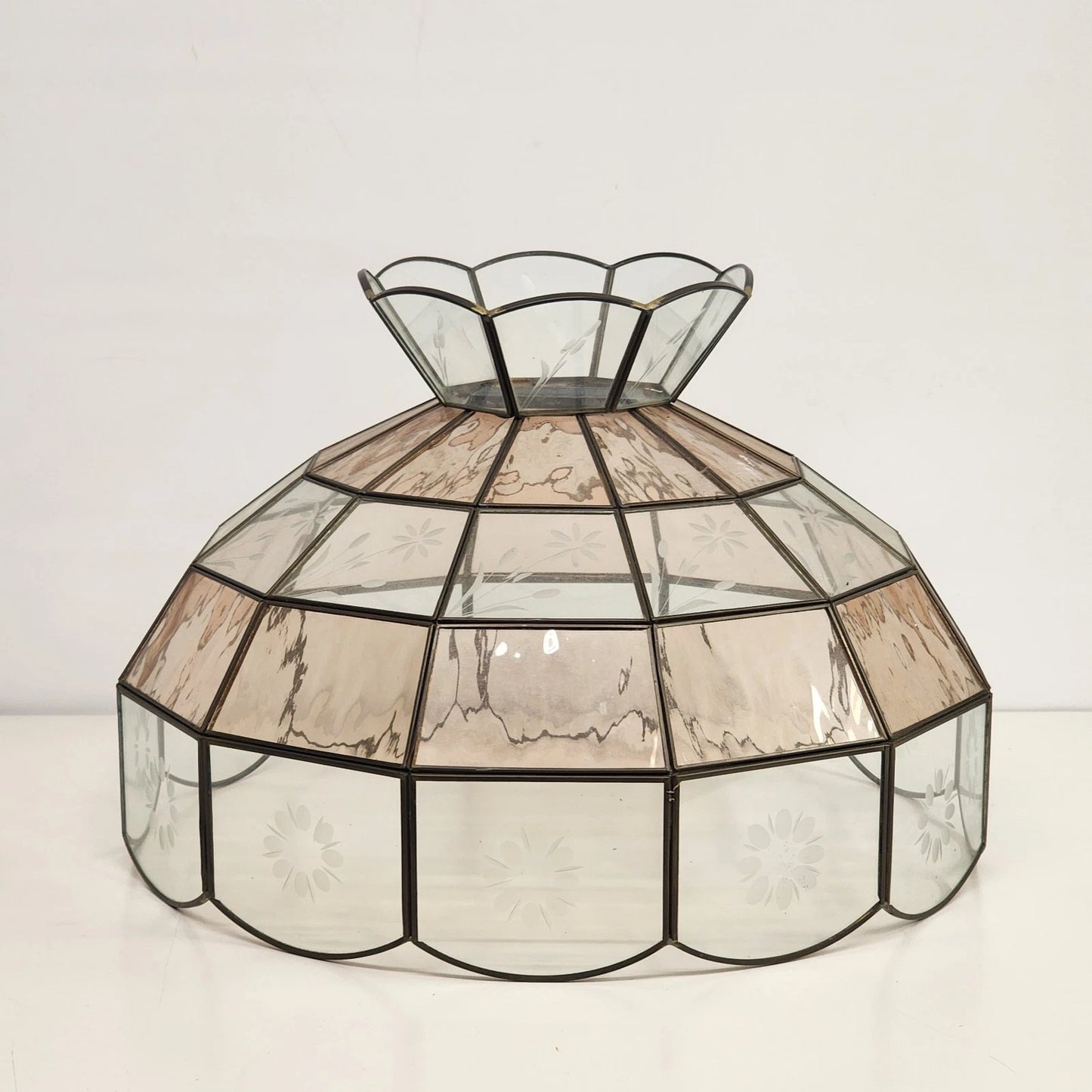 Tiffany Style Swag Lamp Shade Stained Slag Glass Multifaceted Leaded 15.5" Vtg