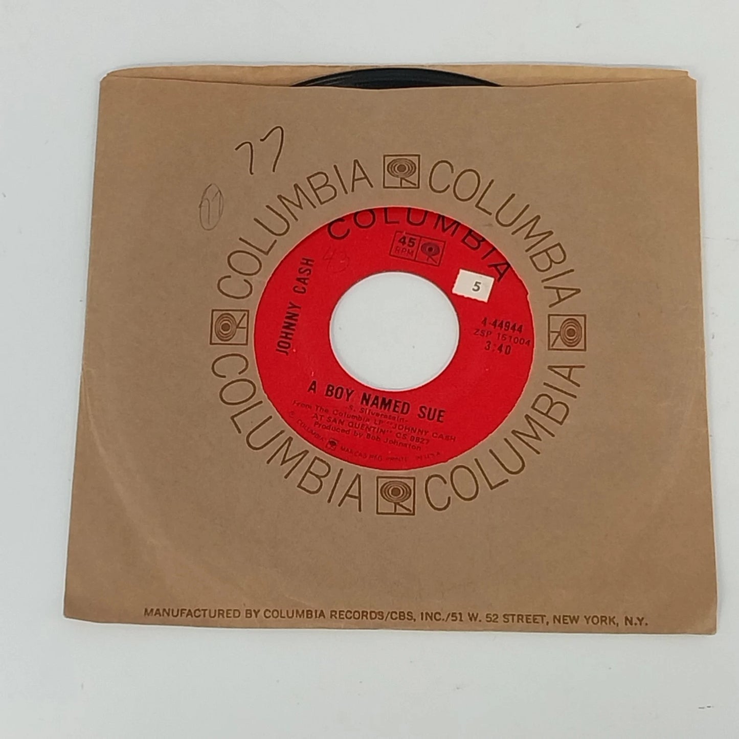 Johnny Cash A Boy Named Sue 45 RPM Vinyl San Quentin 1969
