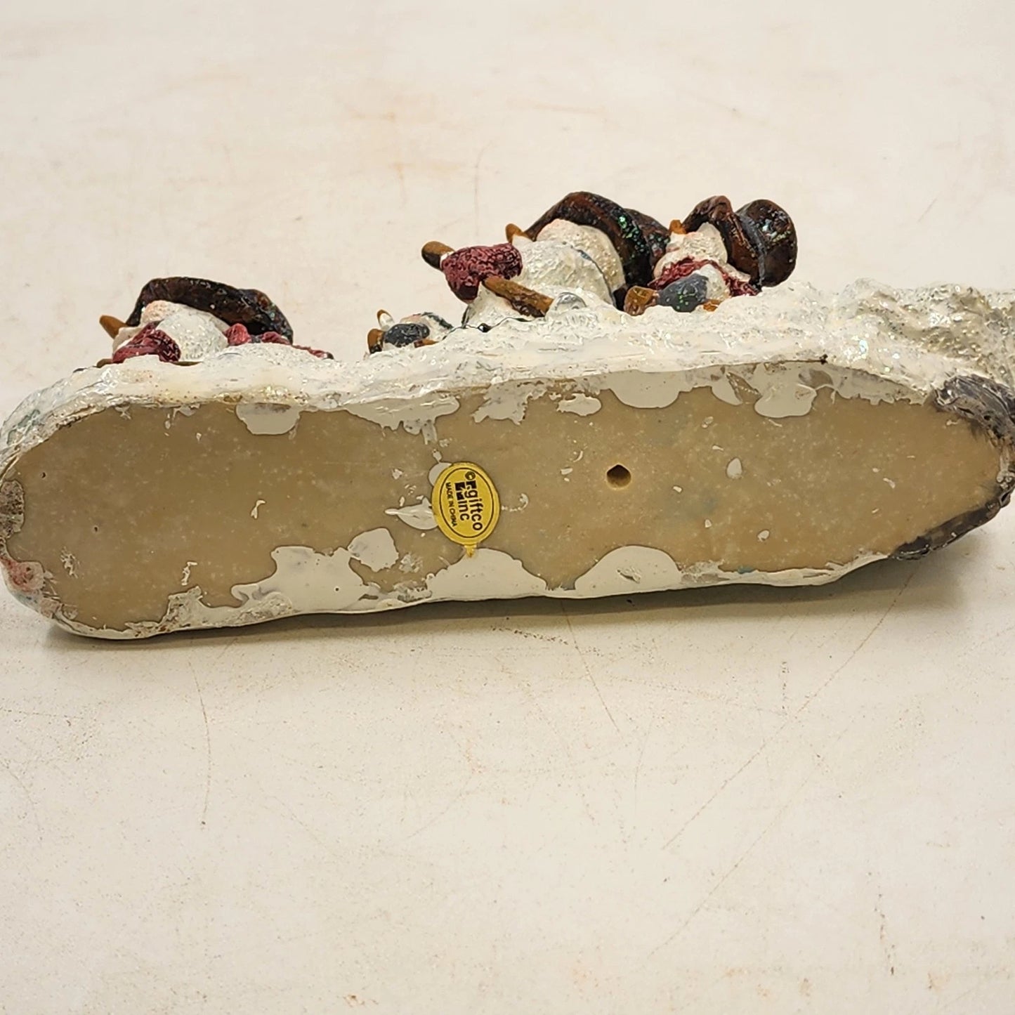 Giftco Glitter Snowmen Skiing Candle Holder Resin Original Box No Taper Candle