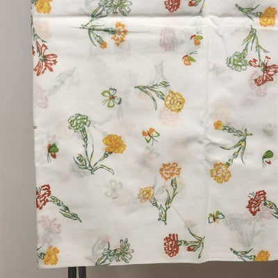 White Twin Size Flat Top Sheet Coverlet Red Yellow Floral & Butterflies Motif