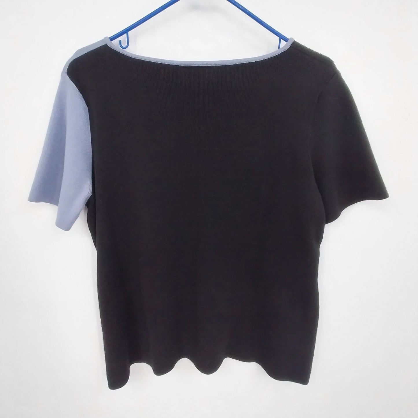 Designers Originals Color Block Top Women XL Black Blue Short Sleeve Cotton