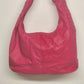 Pink Leather Hobo Bag Studded Hand Shoulder Purse Silver Studs Slouchy 12" Vtg