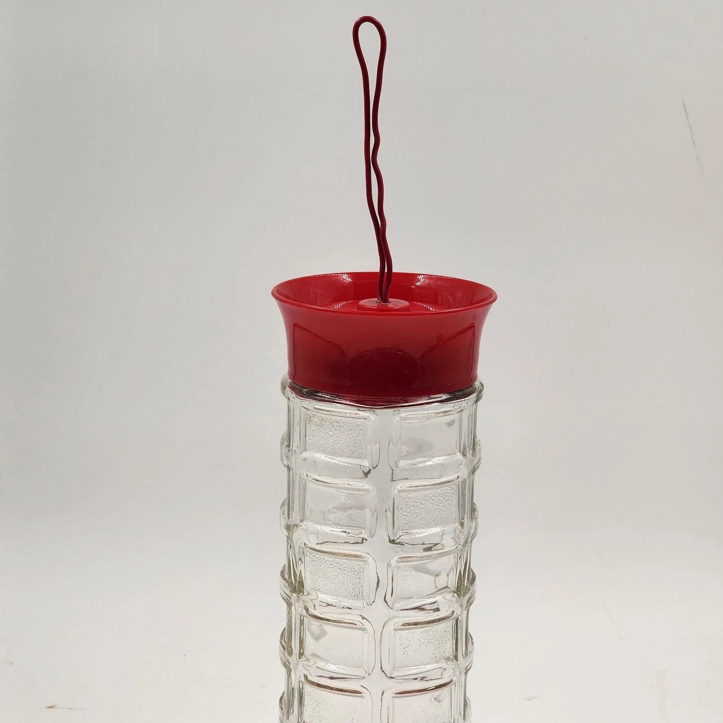 Clear Glass Panel Hummingbird Feeder Red Base 6 Yellow Flower Ports Gravity Feed