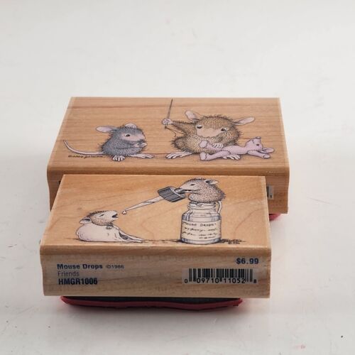 Stampabilities Sew What & Mouse Drops Wooden Mounted Rubber Stamps Lot of 2