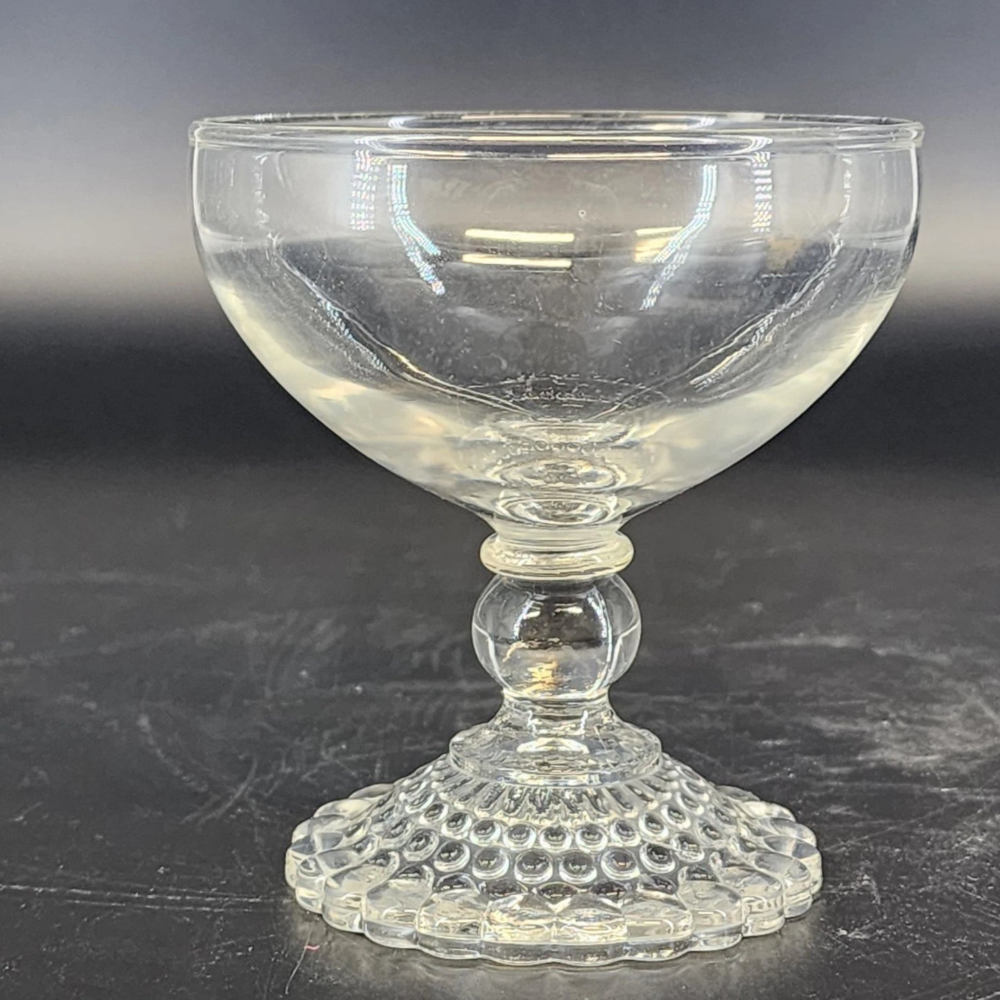 5 Anchor Hocking Bubble Foot Champagne Glasses 4" Mid Century Barware Set Vtg